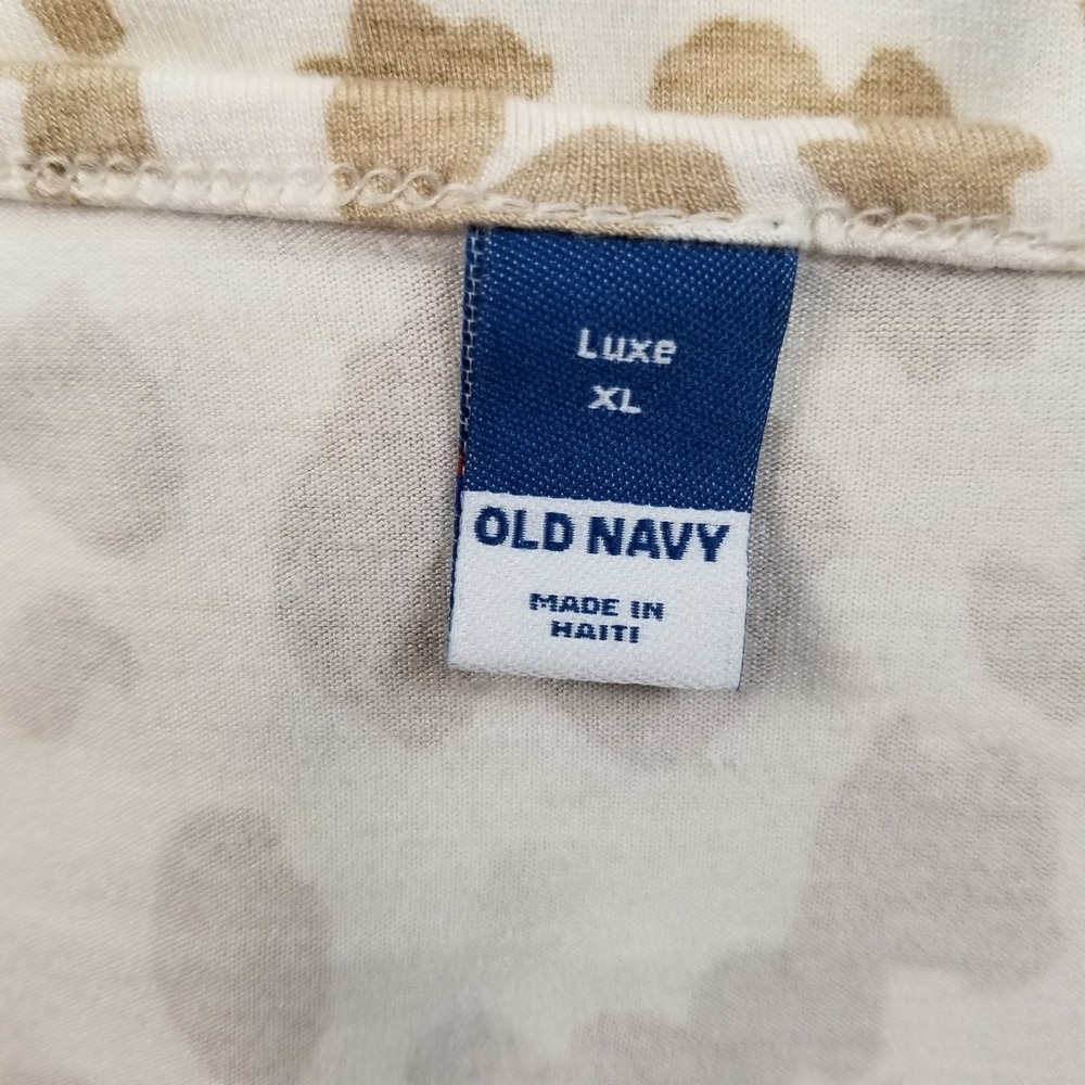 Old Navy Luxe T Shirt Women's XL V Neck Leopard Print Short Sleeve Tan White Tee - Picture 4 of 8